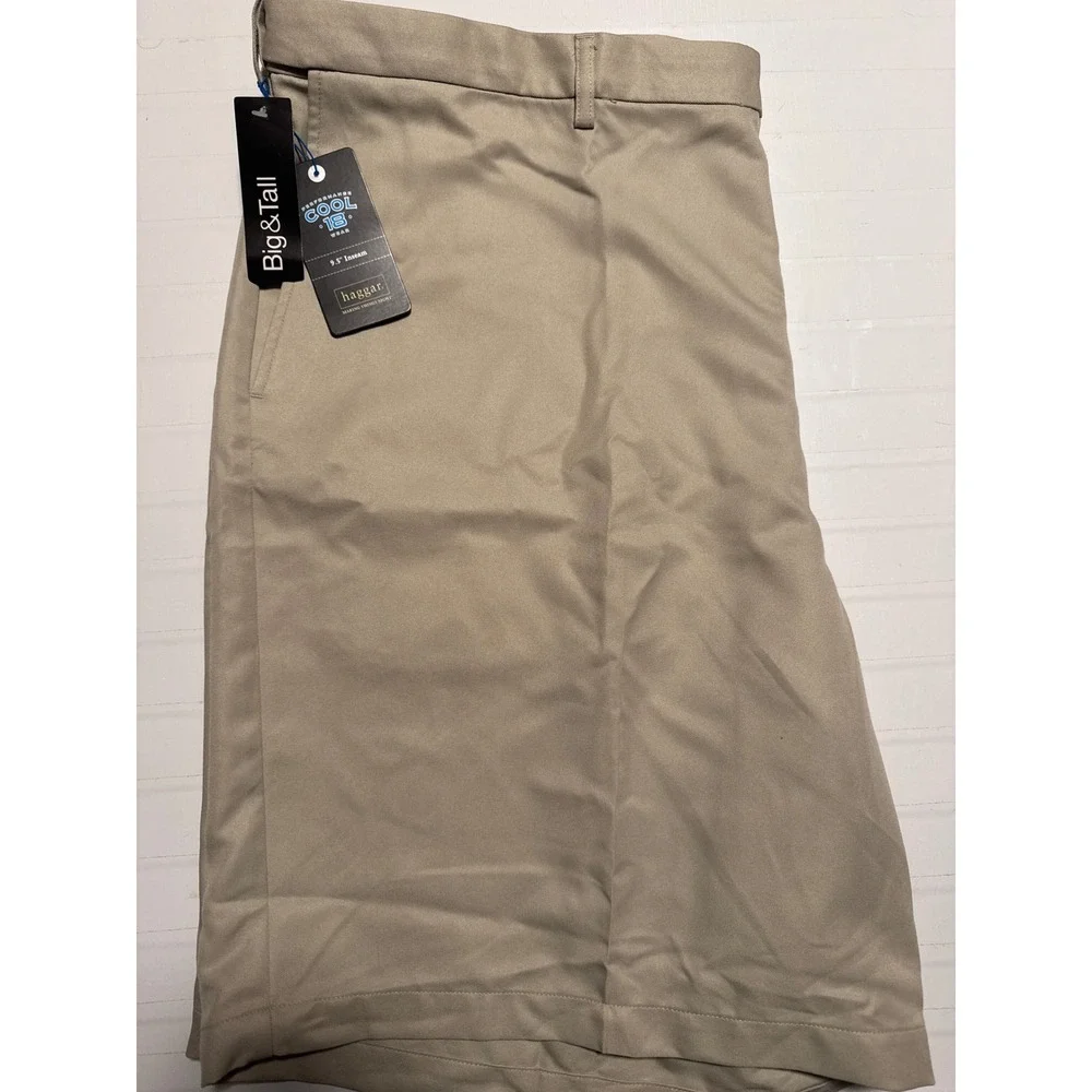 Haggar Cool 18 Mens Shorts 48W Big & Tall Khaki Expandable Waist 9.5 Inseam NEW